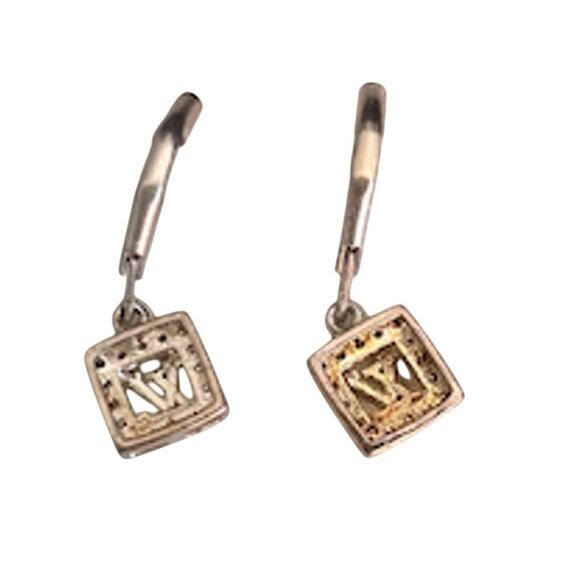 Louis Vuitton Silver Square Crystal LV Charm Lever Back Earrings (LVXX030) - Picture 4 of 5